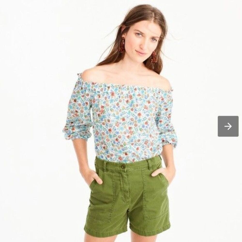 J. Crew Size 0 Liberty Art Fabrics Edenham Floral Blouse Cotton Off The Shoulder